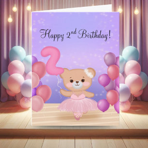 Carte Joyeux 2e anniversaire Teddy Ballerina à l'ours su
