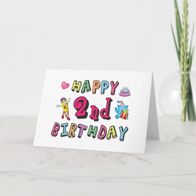 Carte Joyeux 2ème anniversaire. 2 ans d'anniversaire. (Devant)