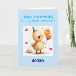 Carte Joyeux 2ème anniversaire Petit-fils, Caneton, Pers
