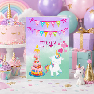 Carte Joyeux 2ème Anniversaire Thème Licorne Bébé Fille