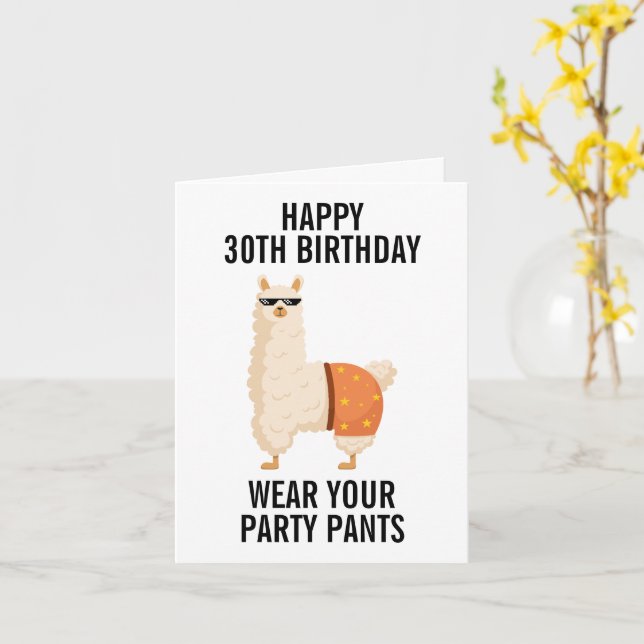 Carte Joyeux 30e anniversaire Funny Llama Minimaliste Tr (Fleur jaune)