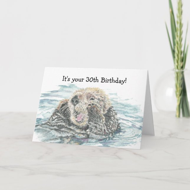 Carte Joyeux 30e anniversaire mignon Excité Otter humori (Devant)