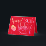 Carte Joyeux 30e anniversaire Ornate Nom de script rouge<br><div class="desc">A.design typographique décoratif pour souhaiter un joyeux 30e anniversaire, le script orné est dans les tons lilas et citron, et l'âge est dans une police de coordonnées en lilas mou, avec le nom de votre destinataire, sur un arrière - plan rouge. Vous pouvez changer le message à l'intérieur de votre...</div>