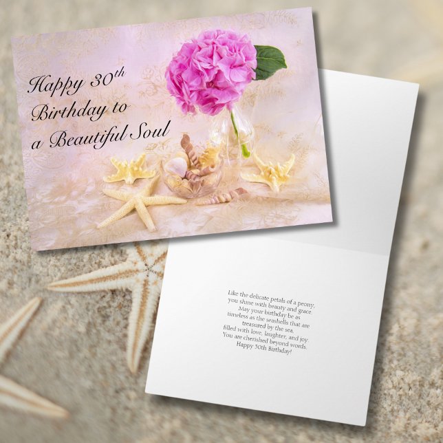 Carte Joyeux 30e anniversaire Peony avec coquillages (Créateur téléchargé)