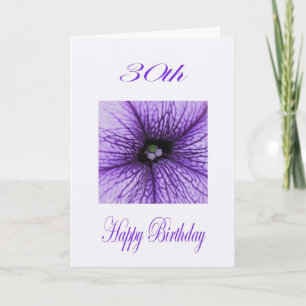 Carte Joyeux 30e anniversaire pourpre fleurs