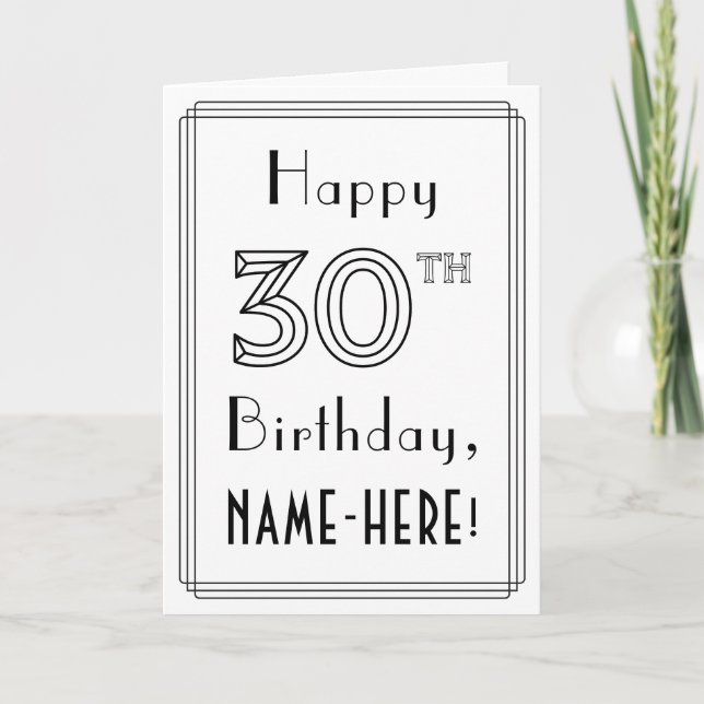 Carte Joyeux 30e Anniversaire, Style Art Déco avec Nom P (Devant)