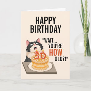 Carte Joyeux 30e anniversaire Tuxedo Chat Kitten Humour