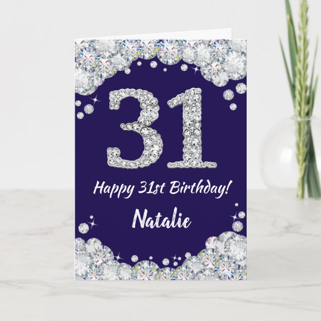 Carte Joyeux 31e anniversaire Marine Bleu et Parties sci (Devant)