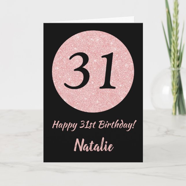 Carte Joyeux 31e anniversaire Noir et Rose Or rose (Devant)