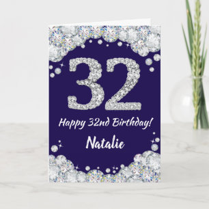 Carte Joyeux 32e anniversaire Marine Bleu et Parties sci
