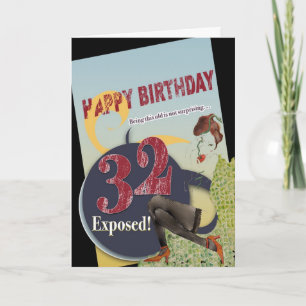 Carte Joyeux 32e anniversaire vintage flambeau vieilless