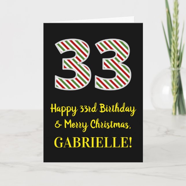 Carte Joyeux 33e anniversaire & Joyeux Noël, Nom personn (Devant)