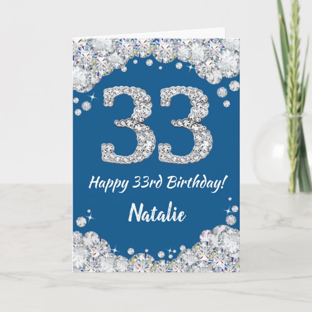 Carte Joyeux 33e anniversaire Parties scintillant bleue  (Devant)