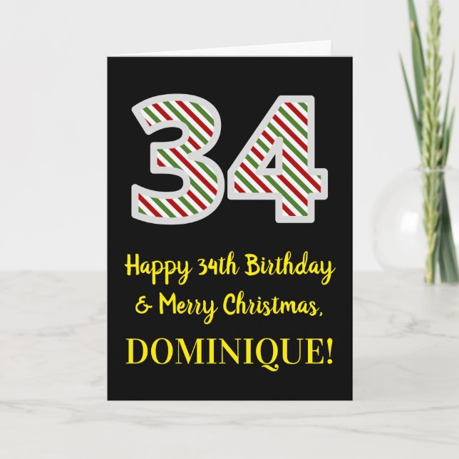 Carte Joyeux 34e anniversaire & Joyeux Noël, Nom personn (Devant)