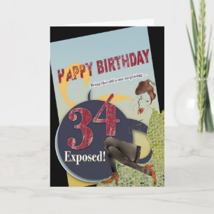 Carte Joyeux 34e anniversaire porté vintage flambeau âge