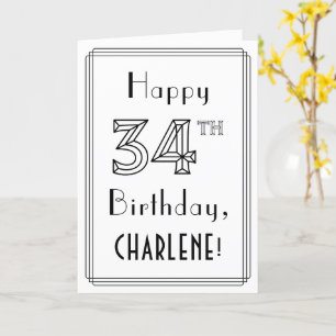 Carte Joyeux 34e anniversaire, style Art déco avec nom p