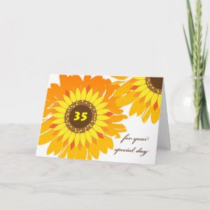 Carte Joyeux 35e Anniversaire Design Floral Tournesol