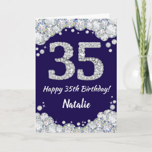 Carte Joyeux 35e anniversaire Marine Bleu et Parties sci