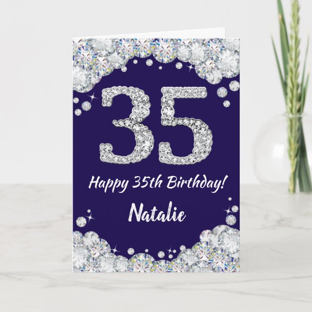 Carte Joyeux 35e anniversaire Marine Bleu et Parties sci (Devant)