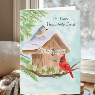 Carte Joyeux 35e anniversaire Oiseaux au nichoir