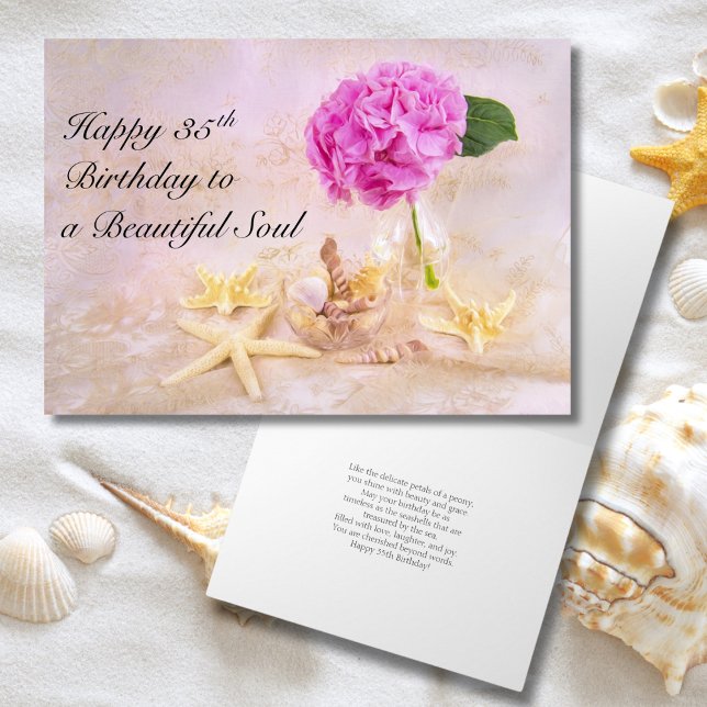 Carte Joyeux 35e anniversaire Pivoine avec Coquillages (Créateur téléchargé)