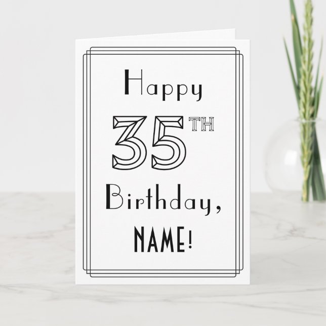 Carte Joyeux 35e anniversaire, style Art déco avec nom p (Devant)