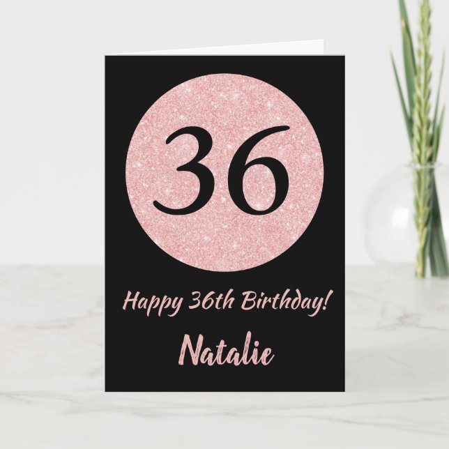 Carte Joyeux 36e anniversaire Noir et Rose Or rose (Devant)