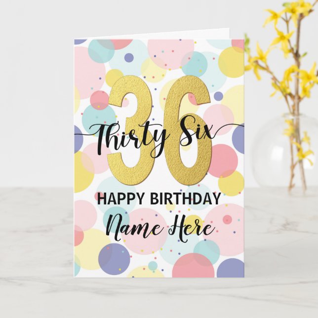 Carte Joyeux 36e anniversaire Pastel Rainbow and Gold Gi (Fleur jaune)