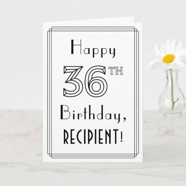 Carte Joyeux 36ème anniversaire, style Art Déco avec nom (Petite plante)