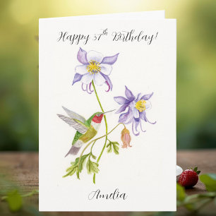 Carte Joyeux 37e anniversaire Columbine avec Hummingbird