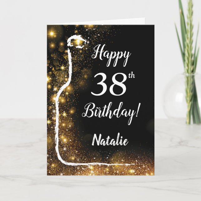 Carte Joyeux 38e anniversaire Black and Gold Parties sci (Devant)