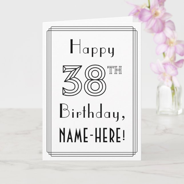Carte Joyeux 38ème anniversaire, style Art Déco avec nom (Orchidée)