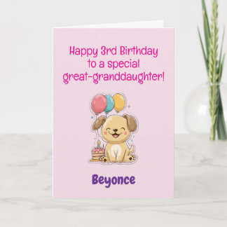 Carte Joyeux 3e Anniversaire Arrière-petite-fille, Chiot
