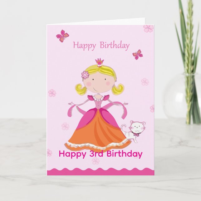 Carte Joyeux 3e anniversaire Princesse (Devant)