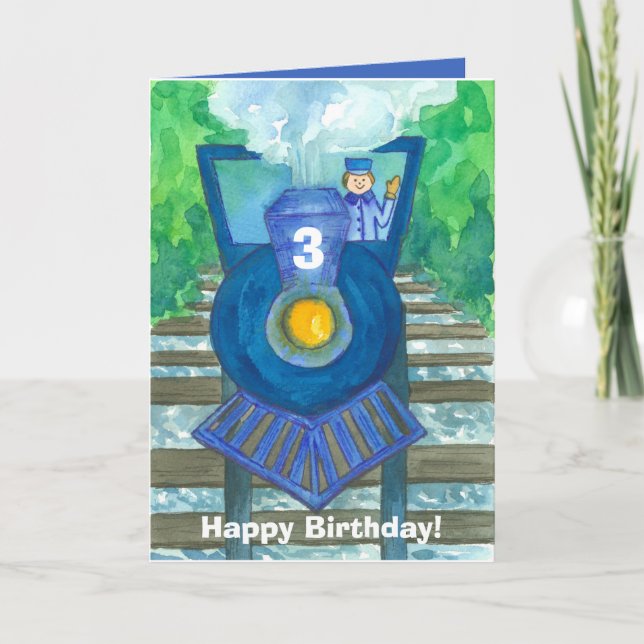 Carte Joyeux 3e anniversaire Steam Train personnalisé (Devant)
