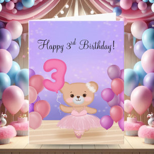Carte Joyeux 3e anniversaire Teddy Ballerina à l'ours su