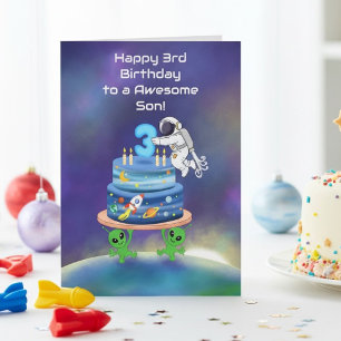 Carte Joyeux 3ème Anniversaire Astronaute avec des Alien