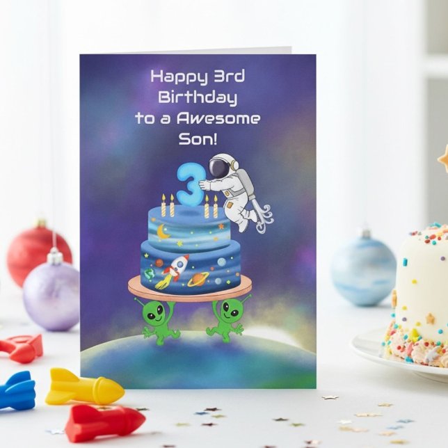 Carte Joyeux 3ème Anniversaire Astronaute avec des Alien (Créateur téléchargé)