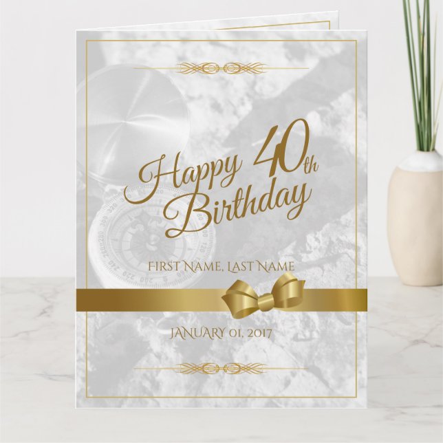 Carte Joyeux 40e anniversaire avec un ruban doré (Devant)