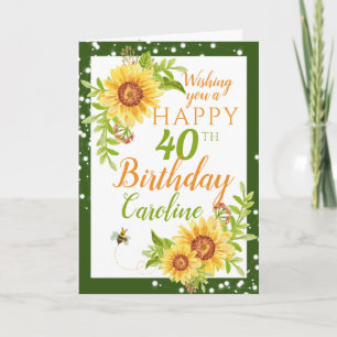 Carte Joyeux 40e anniversaire floral tournesol