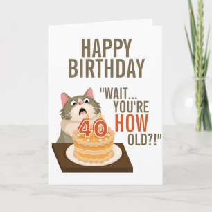 Carte Joyeux 40e anniversaire Funny Chat Humour Retro Pl