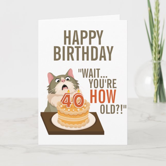 Carte Joyeux 40e anniversaire Funny Chat Humour Retro Pl (Devant)