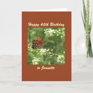 Carte Joyeux 40e anniversaire, nom, papillon orange
