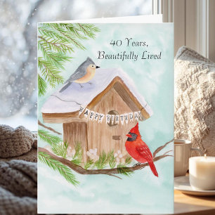Carte Joyeux 40e anniversaire oiseaux à la maison pour o