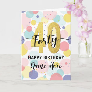 Carte Joyeux 40e anniversaire Pastel Rainbow Gold Woman