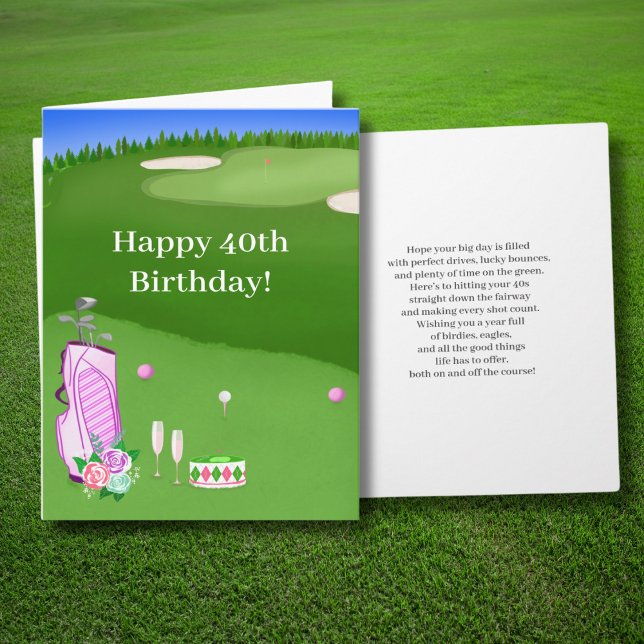 Carte Joyeux 40e Anniversaire Sac de Golf Rose  (Créateur téléchargé)
