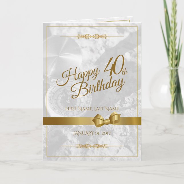 Carte Joyeux 40ème anniversaire avec arc en or (Devant)