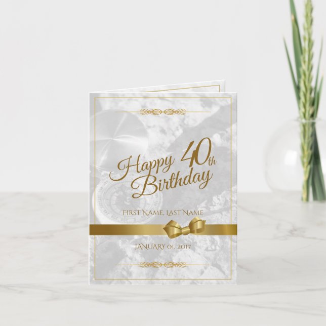 Carte Joyeux 40ème anniversaire avec arc en or (Devant)