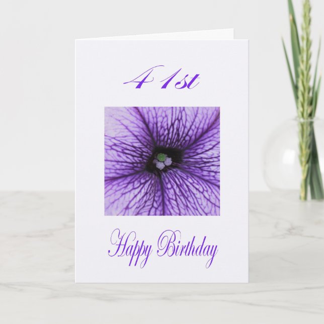 Carte Joyeux 41e Anniversaire fleur pourpre (Devant)