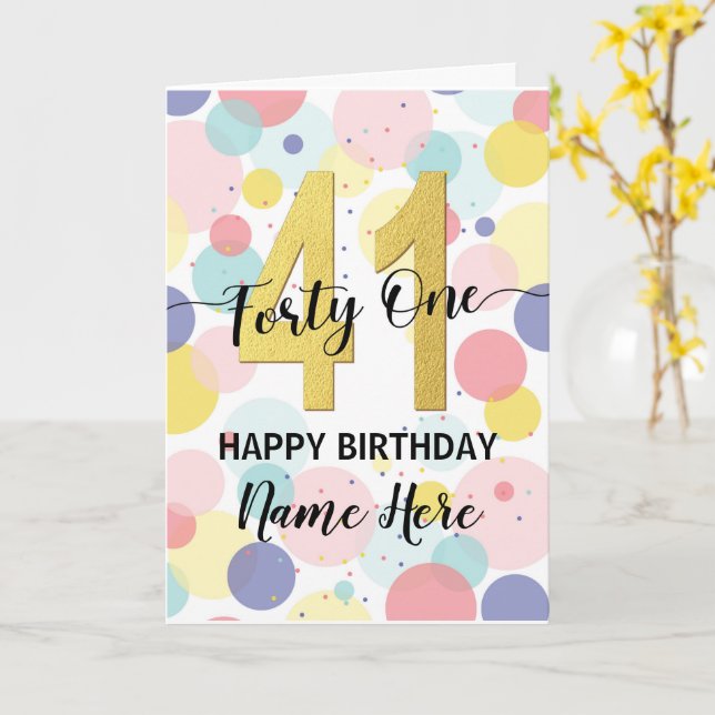 Carte Joyeux 41e anniversaire Pastel Rainbow and Gold Gi (Fleur jaune)